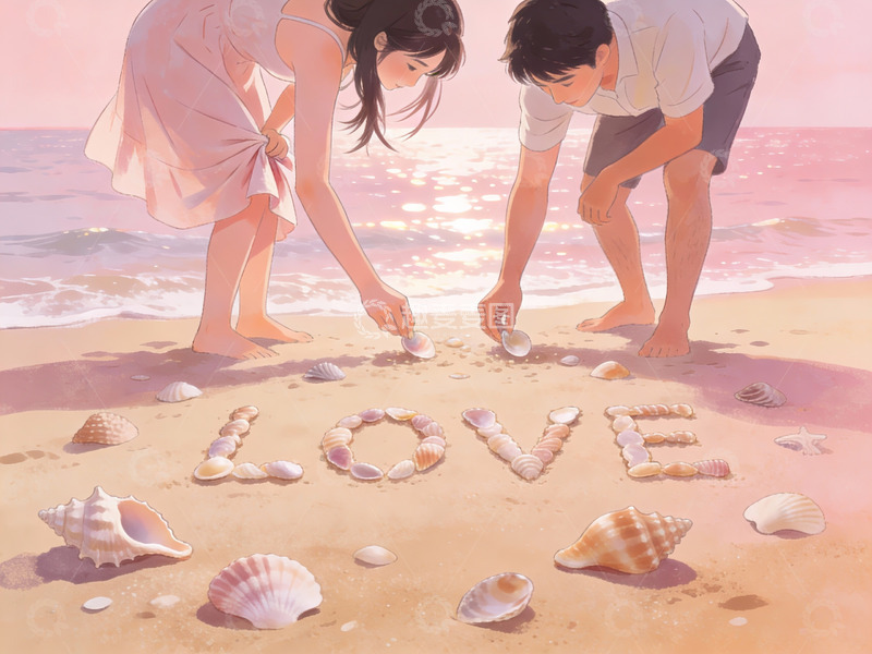 高清大图下载【趣麦麦图】情侣沙滩写爱字
