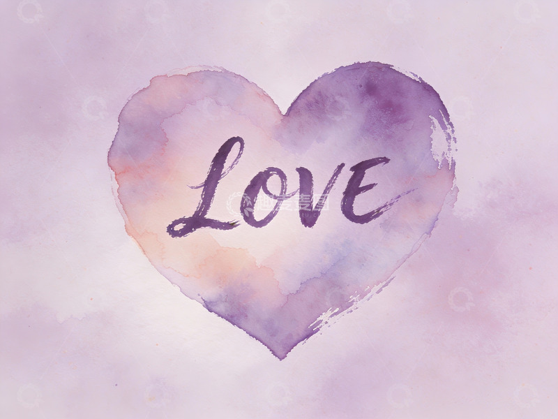 高清大图下载【趣麦麦图】水彩心形图案中的爱字