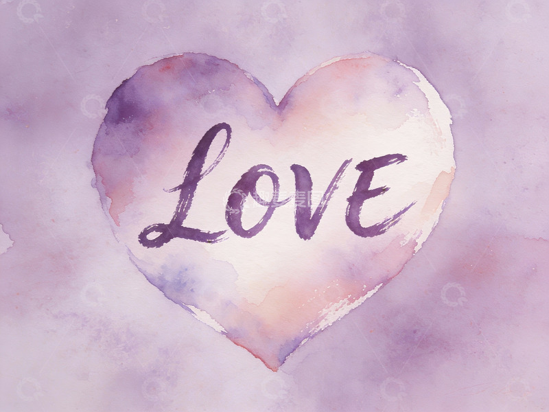 高清大图下载【趣麦麦图】水彩心形图案中的爱字
