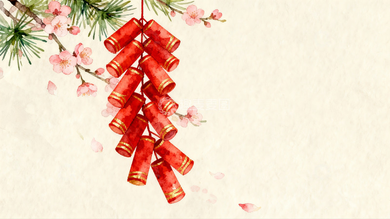 高清大图下载【趣麦麦图】新年挂饰与梅花枝