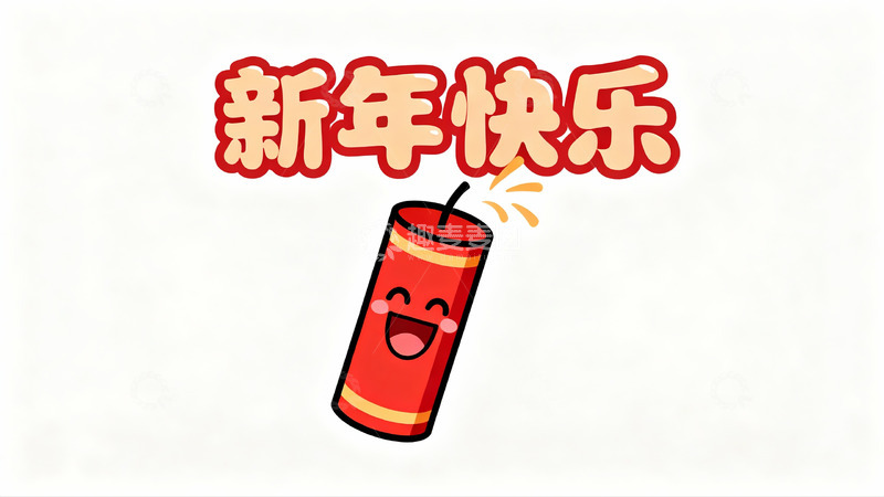 高清大图下载【趣麦麦图】新年快乐鞭炮卡通图