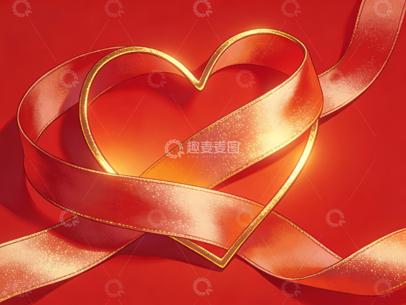 高清大图下载【趣麦麦图】金色丝带构成的心形图案