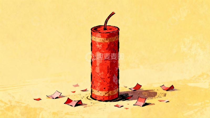 高清大图下载【趣麦麦图】红色鞭炮静置于黄色背景