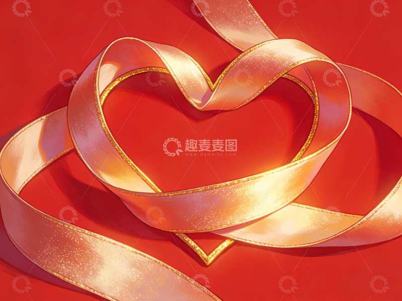 高清大图下载【趣麦麦图】金色丝带编织心形图案