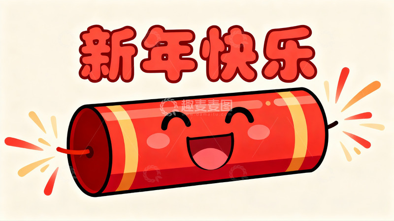 高清大图下载【趣麦麦图】新年快乐卡通鞭炮贺图