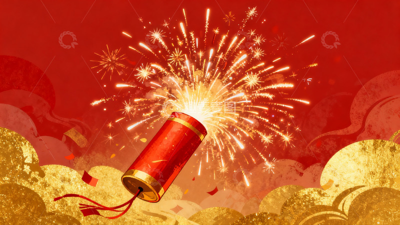 高清大图下载【趣麦麦图】红色烟花绽放庆祝节日