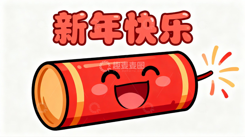 高清大图下载【趣麦麦图】新年快乐卡通鞭炮庆祝图案