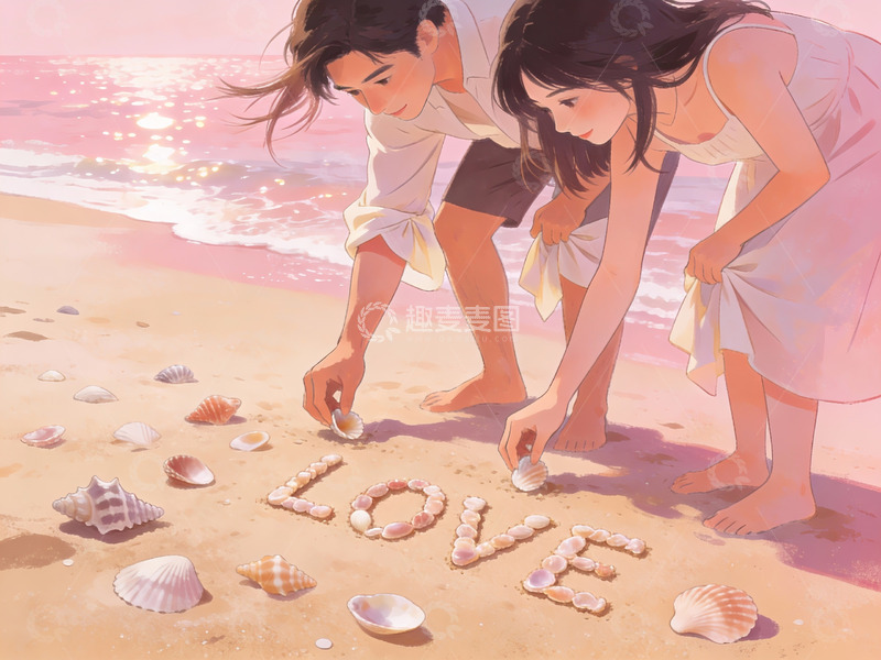高清大图下载【趣麦麦图】沙滩上用贝壳拼写爱字