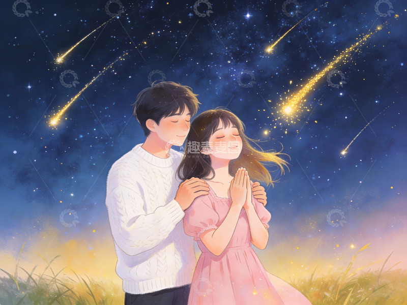 高清大图下载【趣麦麦图】情侣仰望流星雨