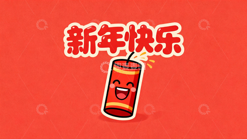 高清大图下载【趣麦麦图】新年快乐卡通鞭炮贺图