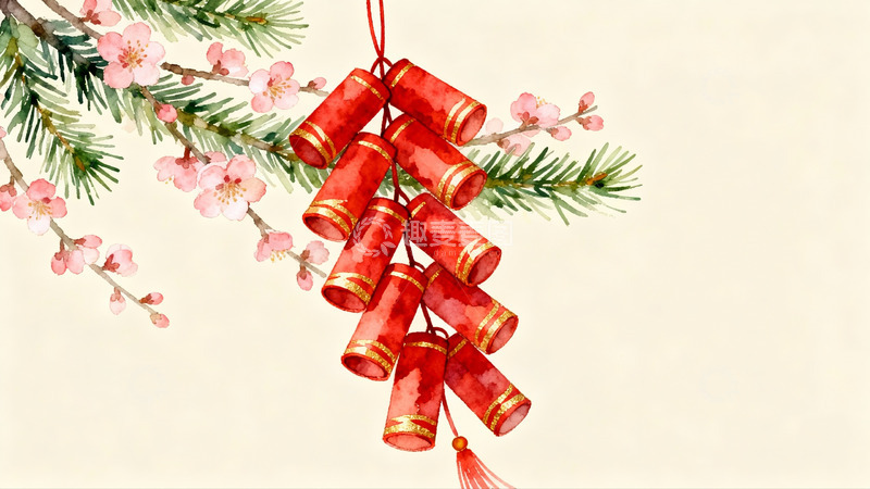 高清大图下载【趣麦麦图】新年挂饰与梅花枝
