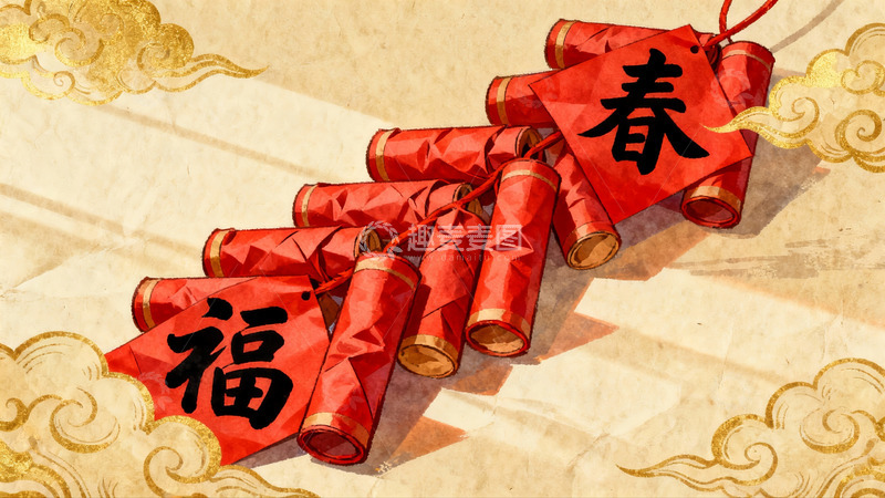 高清大图下载【趣麦麦图】春节鞭炮挂饰寓意吉祥