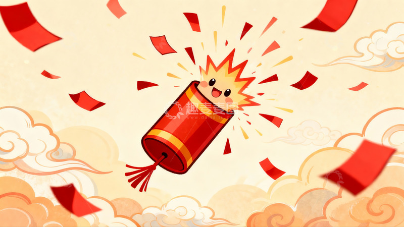 高清大图下载【趣麦麦图】卡通烟花绽放喜庆场景