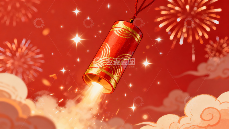 高清大图下载【趣麦麦图】红色烟花筒升空绽放