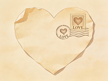 心形信封上的爱意邮票