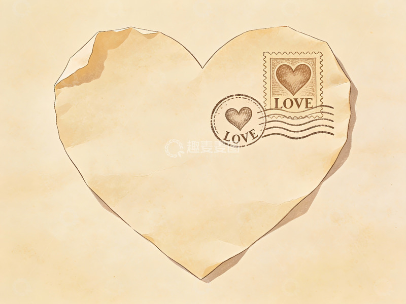 高清大图下载【趣麦麦图】心形信封上的爱意邮票