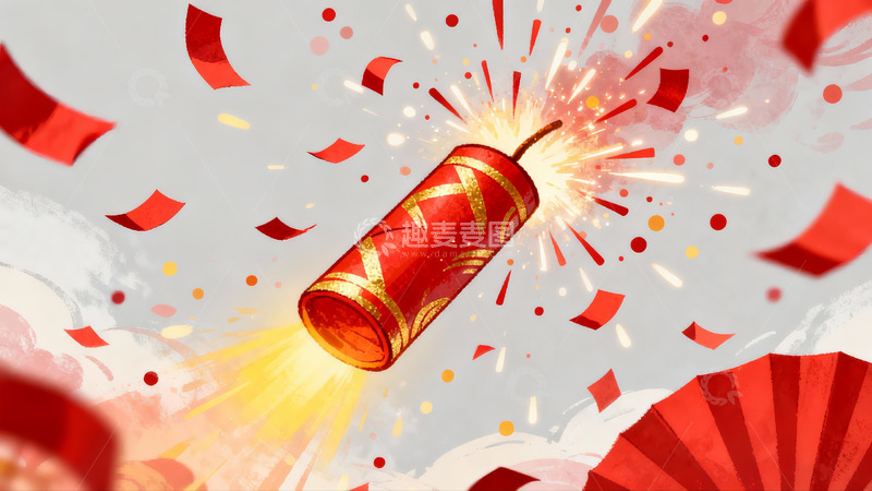 高清大图下载【趣麦麦图】红色鞭炮绽放节日喜庆氛围