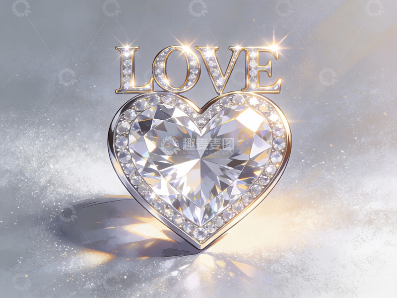 高清大图下载【趣麦麦图】闪耀心形钻石与爱字