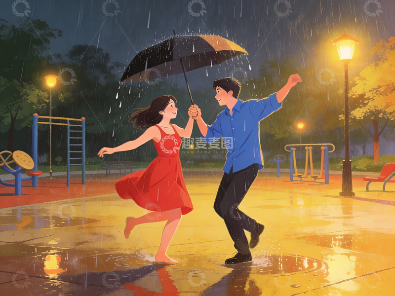 高清大图下载【趣麦麦图】雨中情侣共舞