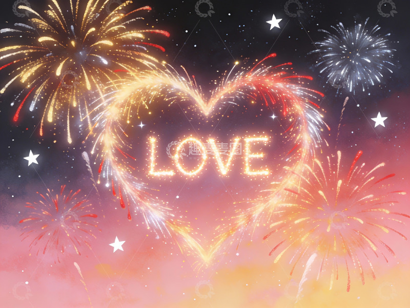高清大图下载【趣麦麦图】烟花绽放爱心图案