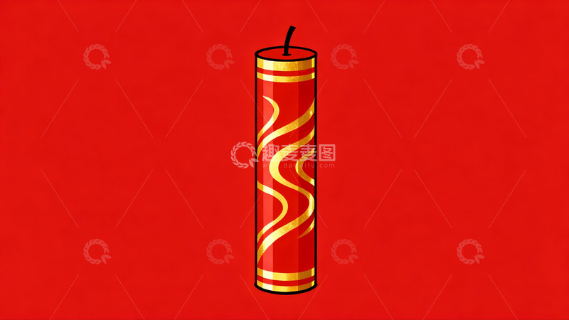 高清大图下载【趣麦麦图】红色背景上的金色烟花筒