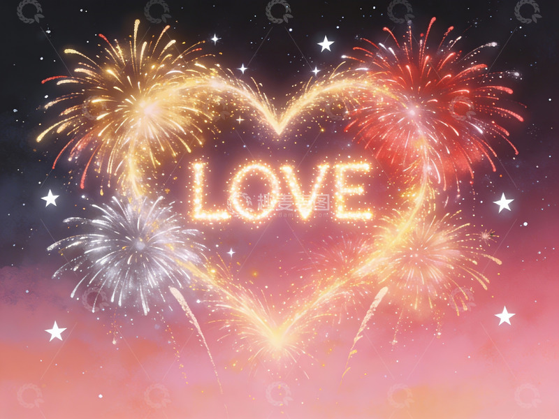 高清大图下载【趣麦麦图】烟花组成的心形与爱字