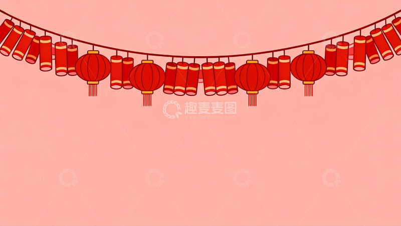 高清大图下载【趣麦麦图】红色灯笼鞭炮挂饰图案