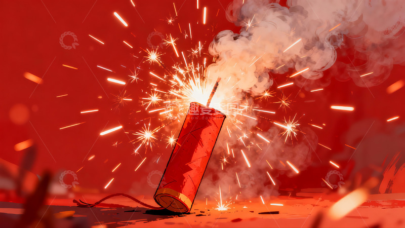高清大图下载【趣麦麦图】红色背景下的鞭炮燃放