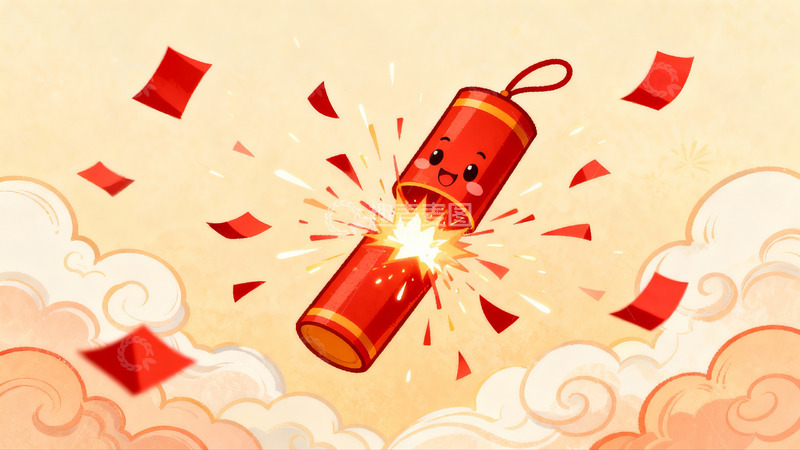 高清大图下载【趣麦麦图】卡通烟花绽放喜庆场景