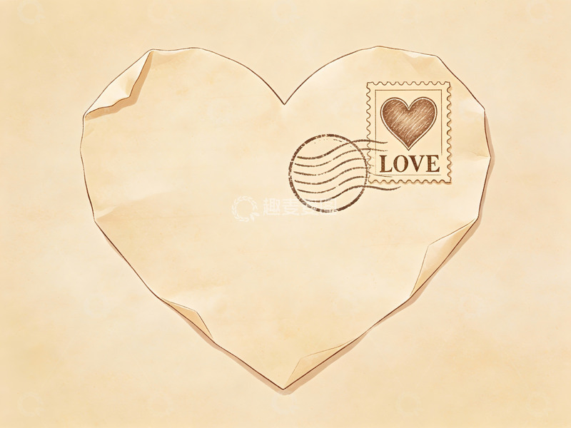 高清大图下载【趣麦麦图】心形信封上的爱意邮票
