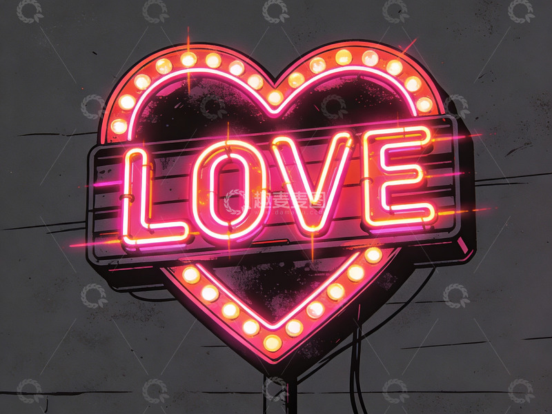 高清大图下载【趣麦麦图】霓虹灯心形爱字招牌