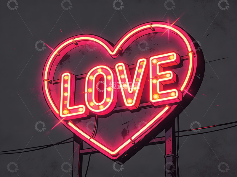 高清大图下载【趣麦麦图】霓虹心形灯牌闪耀爱字
