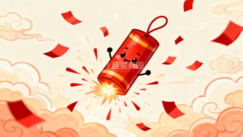高清大图下载【趣麦麦图】卡通烟花庆祝节日欢乐场景
