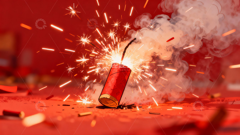 高清大图下载【趣麦麦图】红色背景下的烟花爆炸瞬间