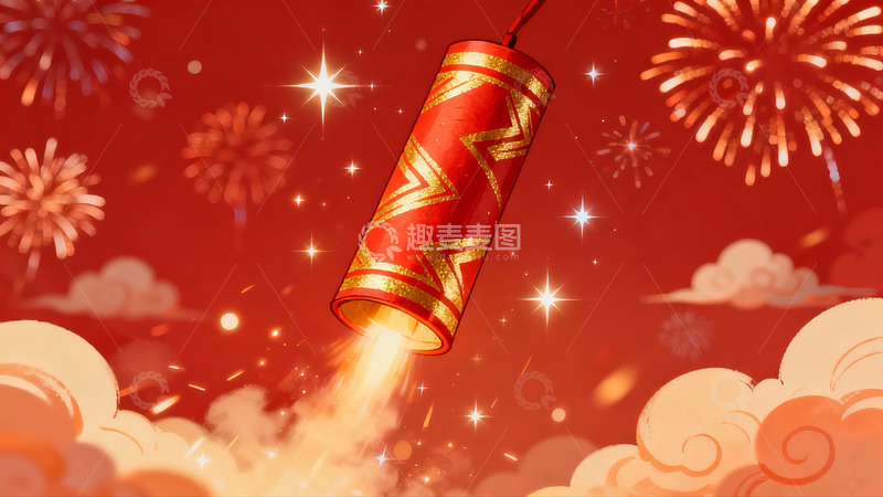 高清大图下载【趣麦麦图】红色烟花筒升空绽放