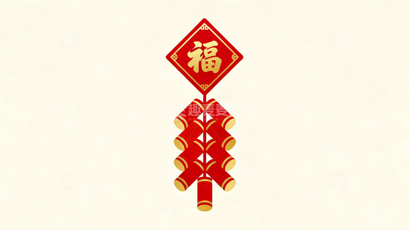 高清大图下载【趣麦麦图】红色鞭炮挂饰新年福字