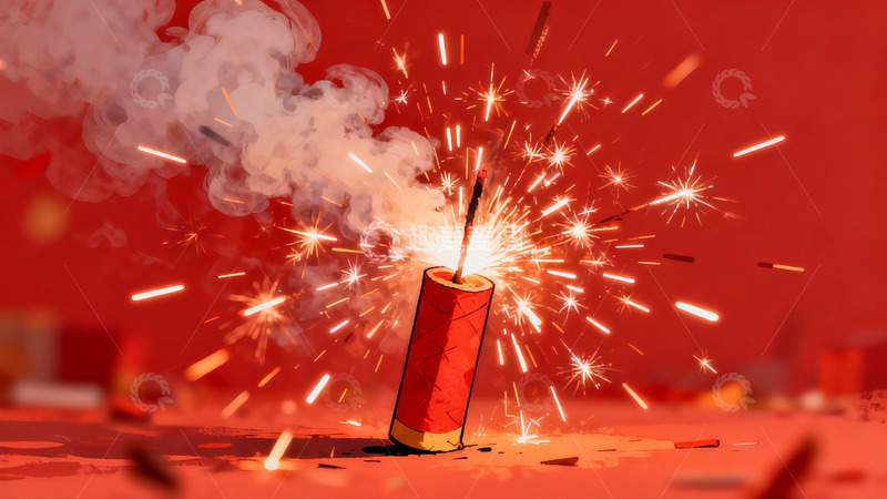 高清大图下载【趣麦麦图】红色背景下的烟花绽放瞬间