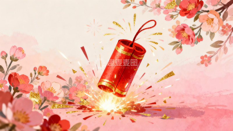 高清大图下载【趣麦麦图】新年烟花绽放花枝环绕