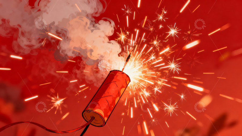 高清大图下载【趣麦麦图】红色背景烟花绽放瞬间