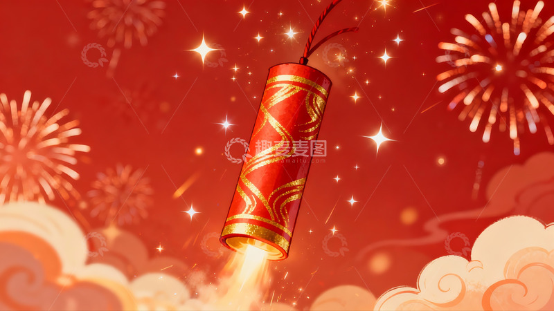 高清大图下载【趣麦麦图】红色烟花绽放夜空