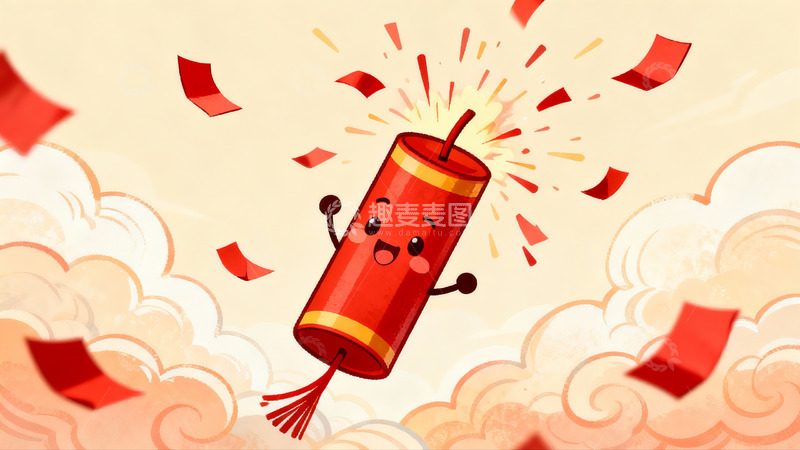 高清大图下载【趣麦麦图】卡通烟花庆祝节日欢乐场景