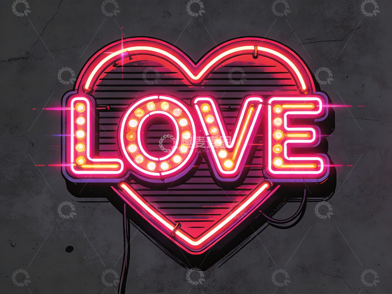 高清大图下载【趣麦麦图】霓虹灯心形爱字标识