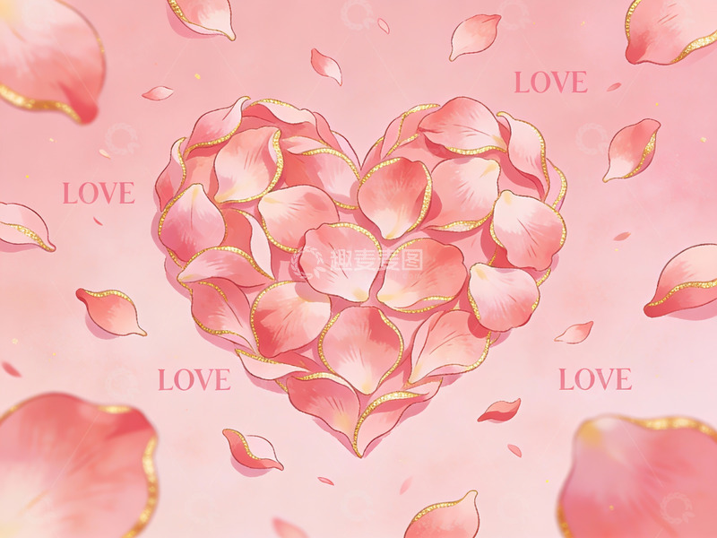 高清大图下载【趣麦麦图】玫瑰花瓣组成的心形图案