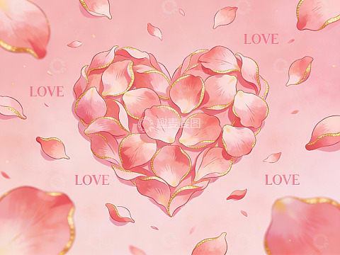 玫瑰花瓣组成的心形图案