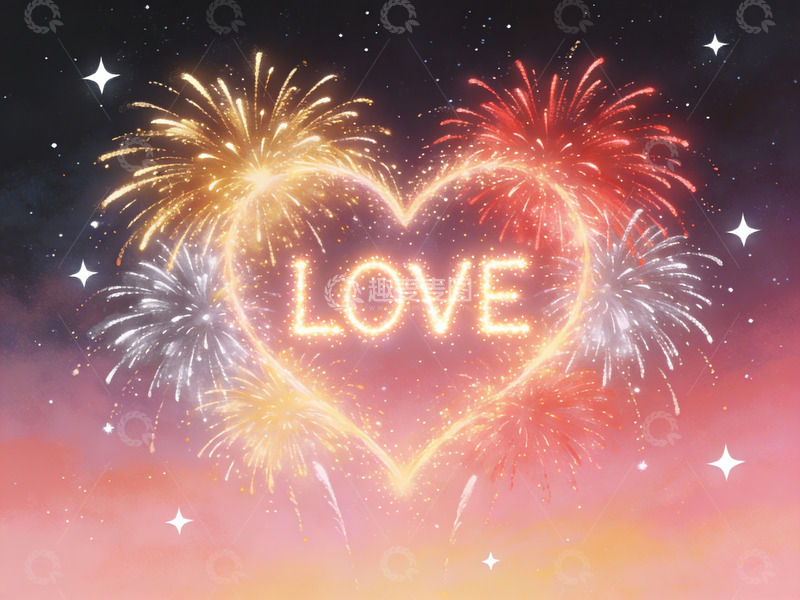 高清大图下载【趣麦麦图】烟花绽放心形爱字