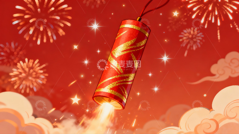 高清大图下载【趣麦麦图】红色烟花筒升空绽放
