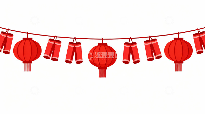 高清大图下载【趣麦麦图】红色灯笼鞭炮挂饰图案