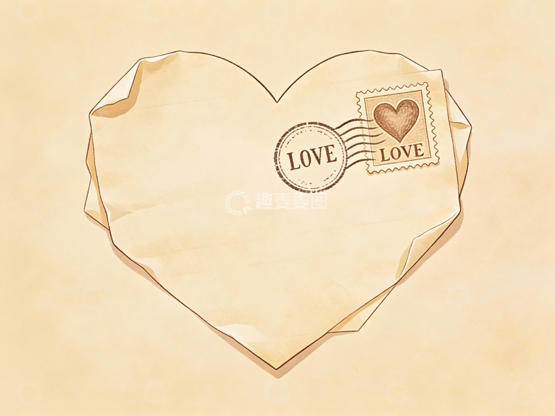 高清大图下载【趣麦麦图】心形信封与爱情邮票