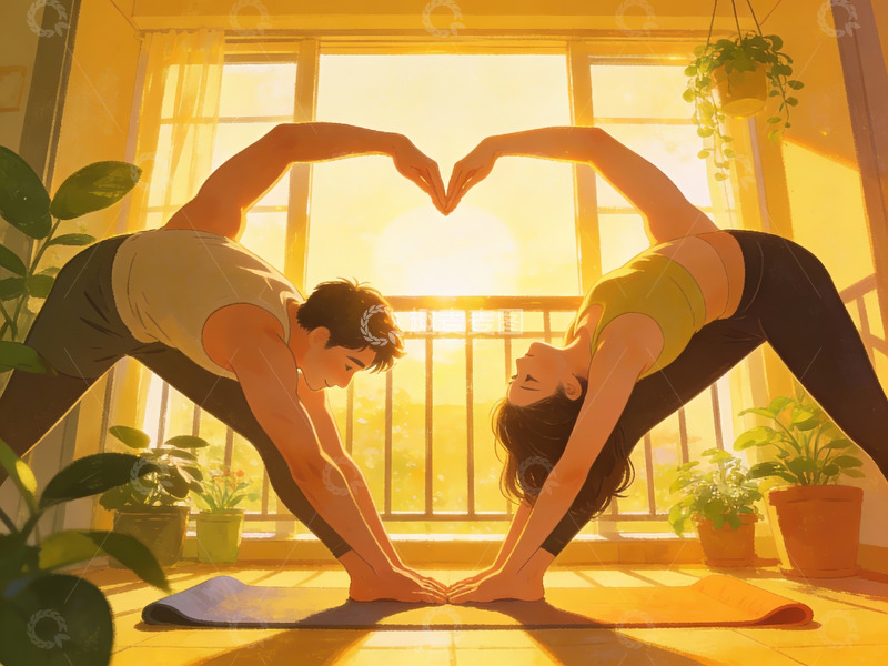 高清大图下载【趣麦麦图】情侣瑜伽心形姿势