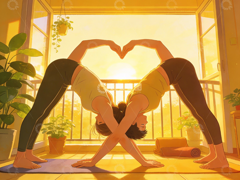 高清大图下载【趣麦麦图】双人瑜伽心形姿势